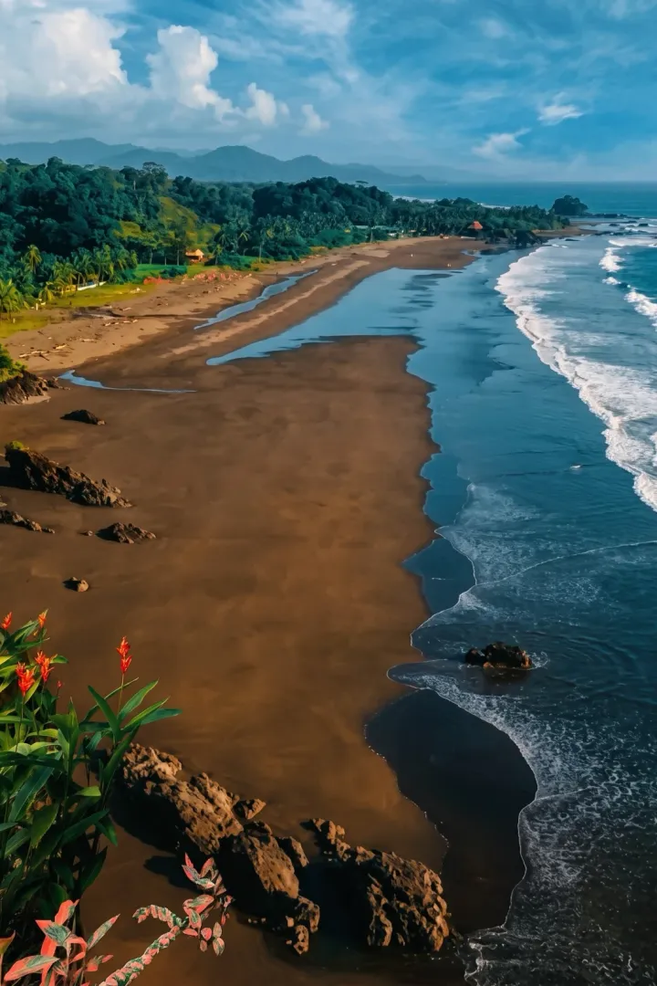 Vista aérea de la playa El Almejal, entre la selva y el oleaje
