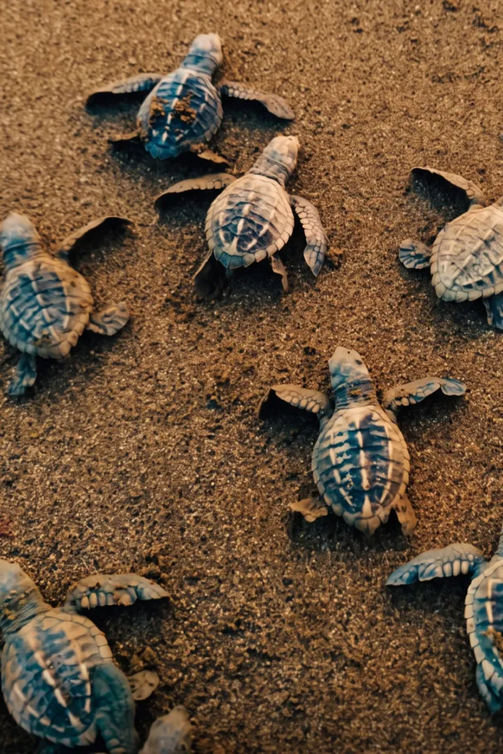 Tortugas caguamas recién nacidas avanzando por la arena